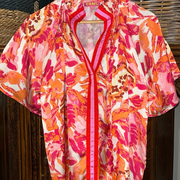THML Tops - THML Orange and Pink Floral Blouse vibrant color!